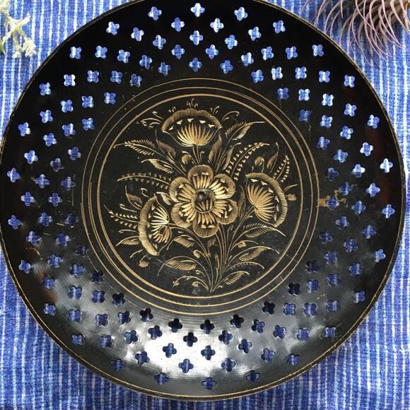 Whimsigoth catch all dish Black Dark Academia Goth Brass Floral Vintage - Picture 2 of 10